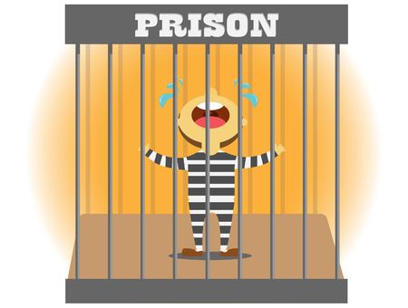 a prisoner cry in the prison on orange backgroundのイラスト素材