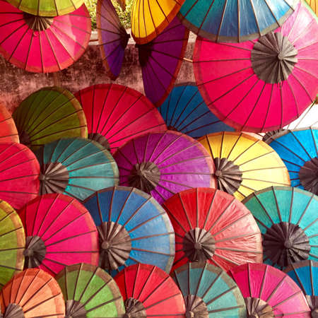 Colorful umbrellas at marketの素材