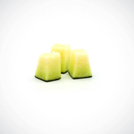 Cantaloupe Melon, with green flesh on the White Blackground.の写真素材