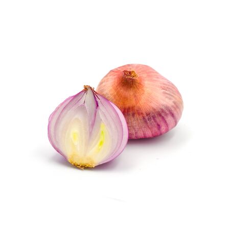 stack slice fresh onion red isolated on the white background. の写真素材