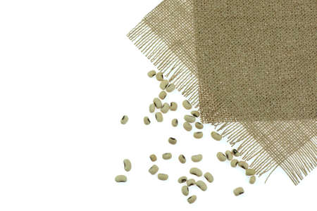 white bean on sack background Isolated on the white background