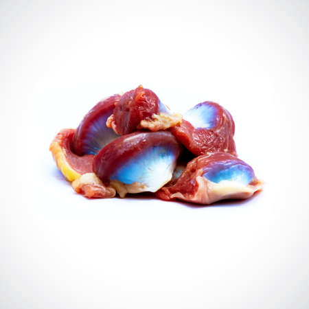 Chicken offal,Chicken livers isolated on the white backgroundの写真素材