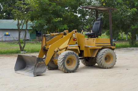 Yellow construction bulldozerの写真素材