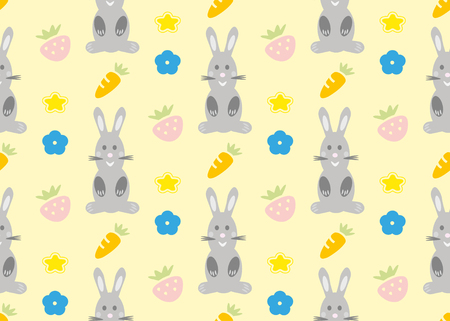 Vector pattern with hares. Simple Funny bunnies in different costumes on a gray backgroundのイラスト素材