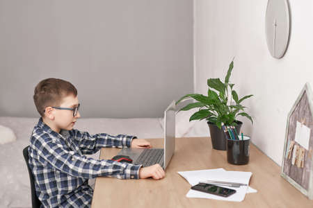 Online lesson at home, social distance during quarantine, self-isolation, online education concept,...