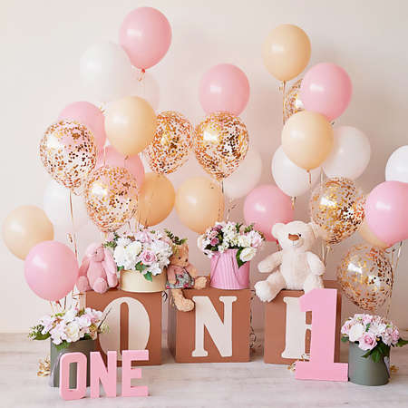 Birthday 1 year Cake Smash Decorの写真素材