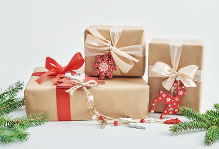 Gift boxes christmas tree background. Luxury New Year gift. Merry Christmas background with gift...
