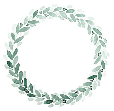 Leaves and branches watercolor illustration background. Hand painted floral elements set. Watercolor botanical illustration. Eucalyptus, olive, green leaves.の写真素材