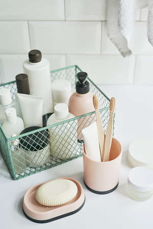 bath accessories. dressing table. cosmetics and hygiene products. Spa and beauty salon. Toothbrush...