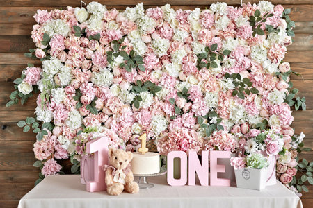one year party decor. happy birthday background.