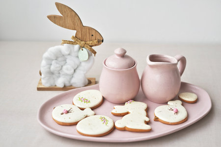 Happy Easter background. Easter gingerbread and decor.