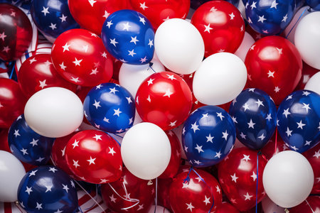 American flag. Red, white, and blue balloons. Celebration Indendence Day. USA Holiday. Presidential Electionsの素材