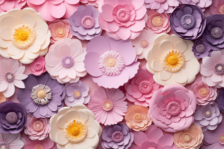 Background of paper flowers, greeting card design. International Women's Day, Mother's Day Postcard. Banner with copy spaceの素材