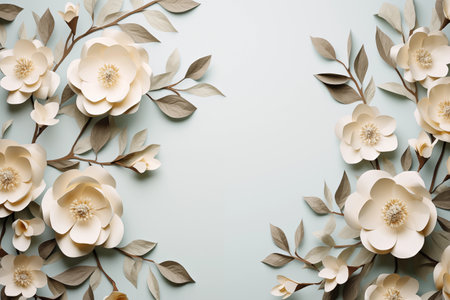 Background of paper flowers, greeting card design. International Women's Day, Mother's Day Postcard. Banner with copy spaceの素材