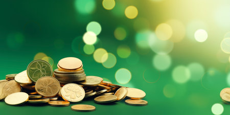 St. Patrickâs Day. Green background. Clover, shamrock. Card template with empty space, party invitation design. Bannerの素材