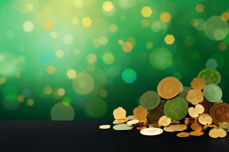 St. Patrickâs Day. Green background. Clover, shamrock. Card template with empty space, party invitation design. Bannerの素材