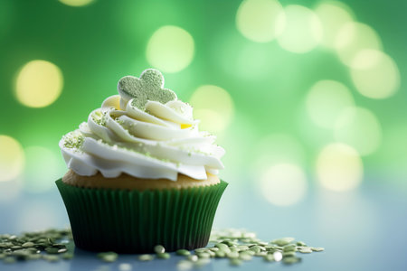 St. Patrickâs Day. Green cupcake background. Clover, shamrock. Card template, party invitation design. Bannerの素材