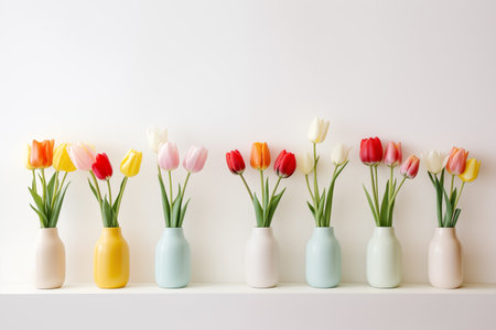 Spring tulips, Happy Easter background. Mother's Day. International Women's Day card. Flower Shop backdropの素材