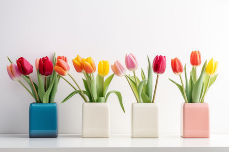 Spring tulips, Happy Easter background. Mother's Day. International Women's Day card. Flower Shop backdropの素材