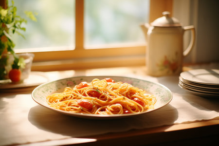 Italian pasta Bolognese, spaghetti with tomato. Homemade food. Cafe, restaurant. Food deliveryの素材