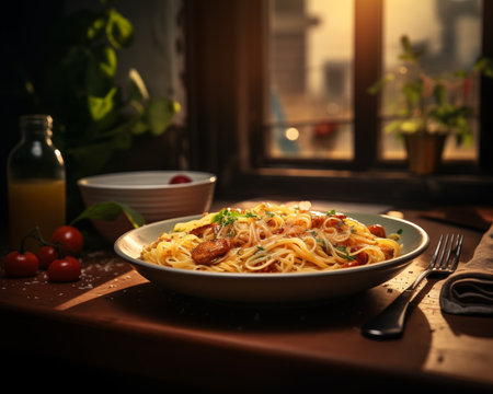 Italian pasta Bolognese, spaghetti with tomato. Homemade food. Cafe, restaurant. Food deliveryの素材