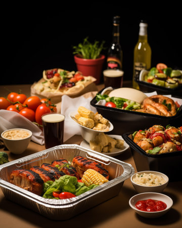 Take away food, variety of healthy meals. Healthy food delivery. Food container. Take Out meal. Lunchboxesの素材