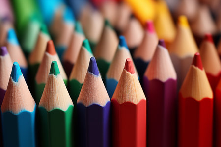 Back to school background. Home study, studentship. Education and knowledge. Colourful pencils. Autumn, Septemberの素材