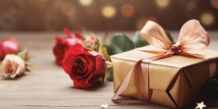 Spring flowers card, Happy birthday background. Mother's Day. International Women's Day. Gift box, presentの素材