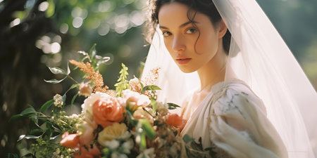 Wedding day ceremony. Bride. Newlyweds. Wedding bouquetの素材