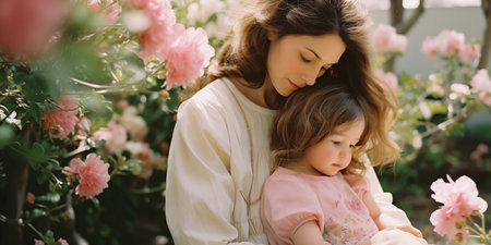 Mother's Day card. International Women's Day. Mother, daughter, granny, grandmaの素材