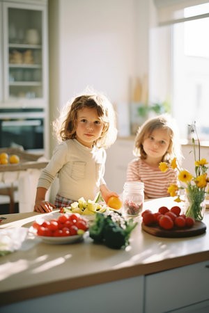 Kids food. Children's healthy food. Cozy breakfast, dinner. Food for babyの素材