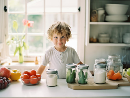 Kids food. Children's healthy food. Cozy breakfast, dinner. Food for babyの素材