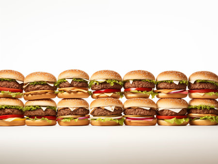 Fast Food delivery service. Tasty Burgers background. Unhealthy meal.  Takeaway cheeseburger, street food. Barbecue, grillの素材