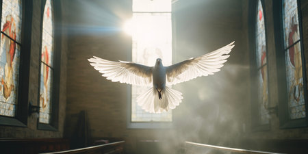 New Testament Holy Spirit. Jesus Christ. Communion, baptism. Christian religious. Sermon. Dove of peace. Lord God and faithの素材