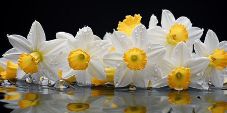 Cozy Easter card template. Flowers Daffodils backdrop. Happy Easter banner. Spring celebrations backgroundの素材