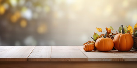 Happy Thanksgiving day traditional backdrop. Pumpkins and flowers background. Celebrating autumn holidaysの素材