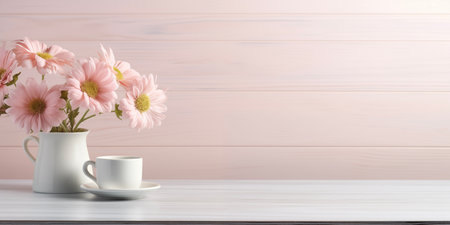 Mother's Day card. International Women's Day. Flowers and cupの素材