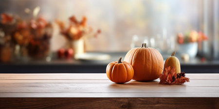 Happy Thanksgiving day traditional backdrop. Pumpkins and flowers background. Celebrating autumn holidaysの素材