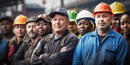 Labour day concept diverse group of workersの素材