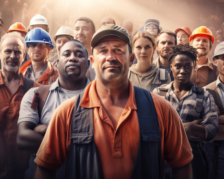 Labour day concept diverse group of workersの素材