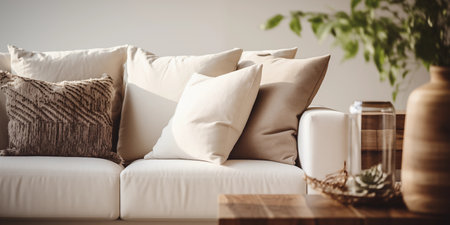 Living room with sofa and benchの素材