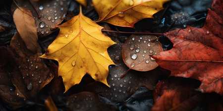 Cozy Autumn backdrop. Falling leaves backdrop. Park, nature, outdoor. Decoration Halloween backgroundの素材