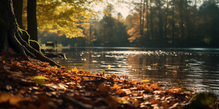 Cozy Autumn backdrop. Falling leaves backdrop. Park, nature, outdoor. Decoration Halloween backgroundの素材