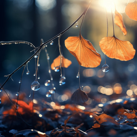 Cozy Autumn backdrop. Falling leaves backdrop. Park, nature, outdoor. Decoration Halloween backgroundの素材