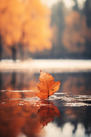 Cozy Autumn backdrop. Falling leaves backdrop. Park, nature, outdoor. Decoration Halloween backgroundの素材