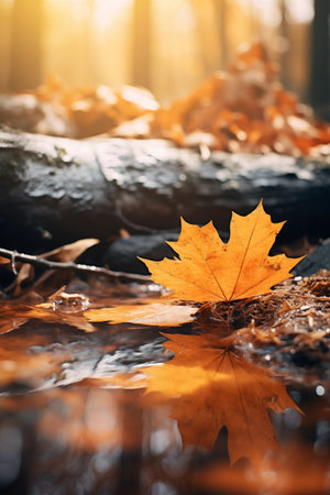 Cozy Autumn backdrop. Falling leaves backdrop. Park, nature, outdoor. Decoration Halloween backgroundの素材