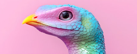 Close-up portrait of a vibrant pastel rainbow lizard Its scaly skin shimmers with pink blue and green hues A unique fantasy-like creatureの素材