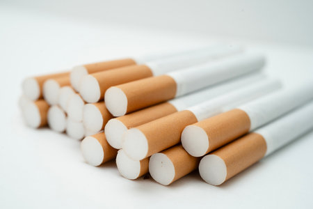 Cigarette, roll tobacco in paper with filter tube, No smoking concept.の写真素材