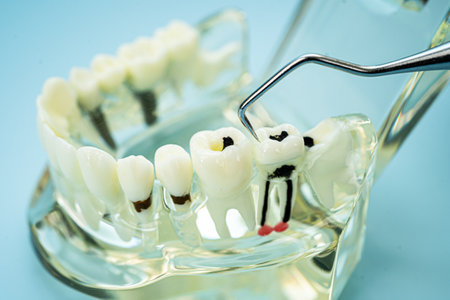 Dentist use dental tool to treatment teeth and gum in patient oral.の写真素材