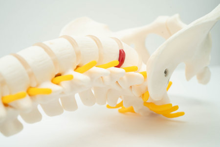 Spinal nerve and bone, Lumbar spine displaced herniated disc fragment, Model for treatment medical in the orthopedic department.の写真素材